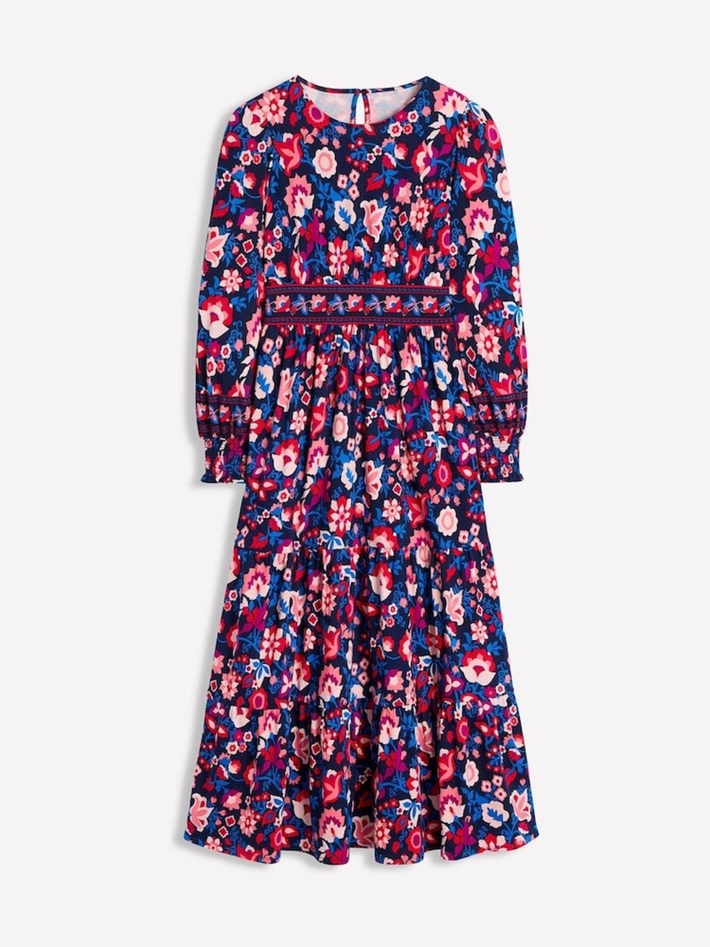 Boden Blue Tabitha Tiered Jersey Dress Women’s US 10P Floral